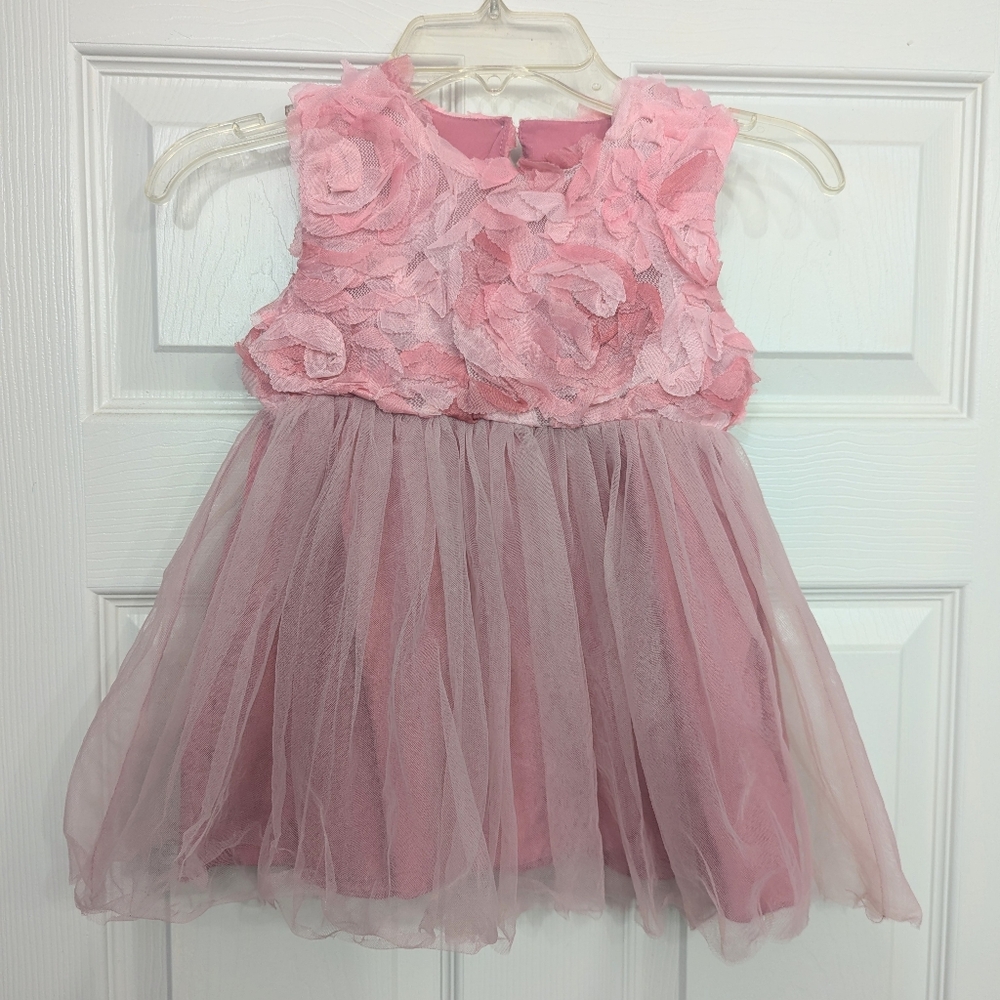 SheIn Baby 18-24M Pink Tulle 3D Flower Keyhole Back Occasion Dress